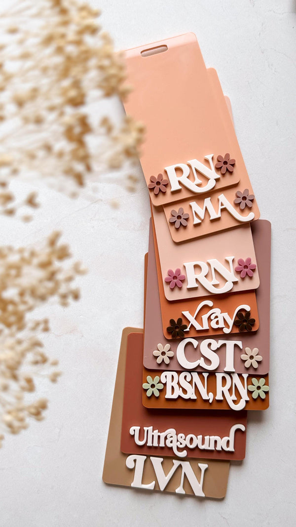 Personalized Nurse Badge Buddy with flowers | Custom ID badge backer for healthcare workers