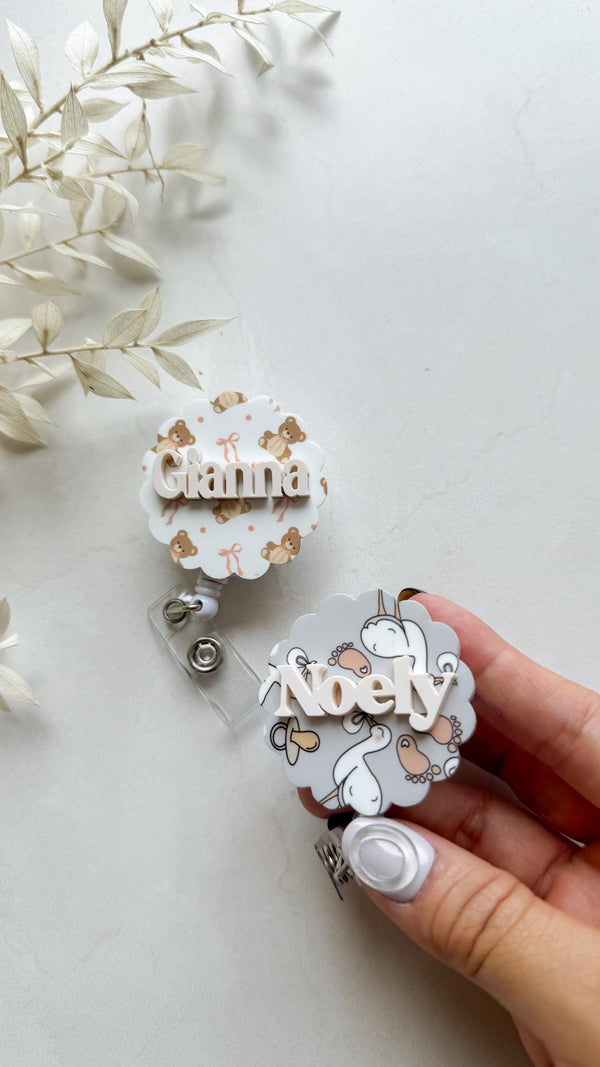 Teddy Bear Nurse Badge Reel | Personalized Retractable ID Holder