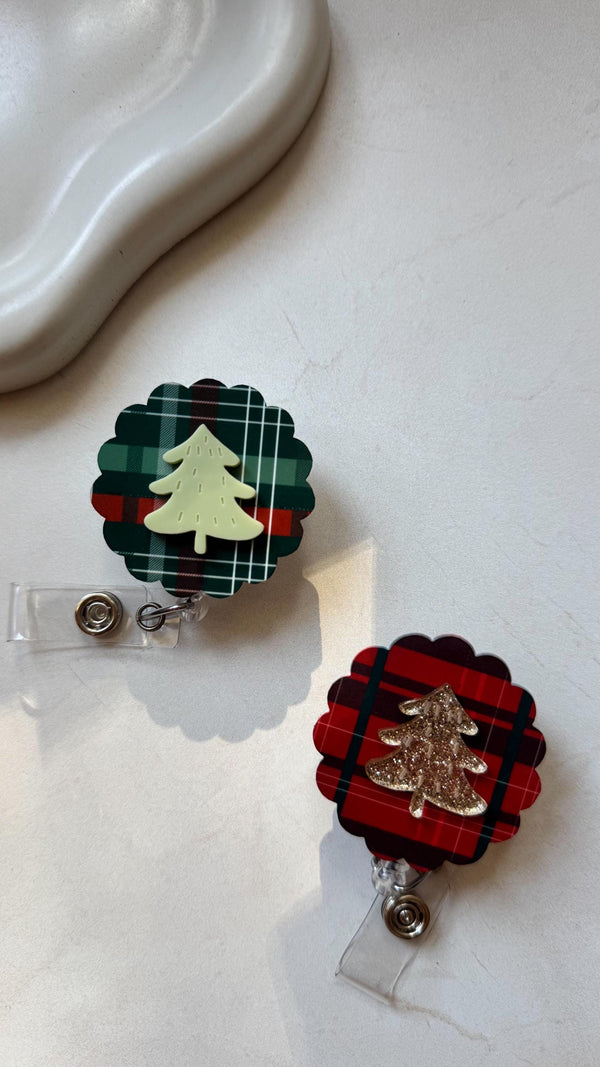 Christmas Plaid Tree Nurse Badge Reel | Cute Holiday ID Holder