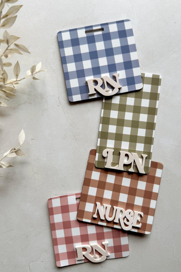 Gingham Nurse Badge Buddy | Personalized ID Badge Backer