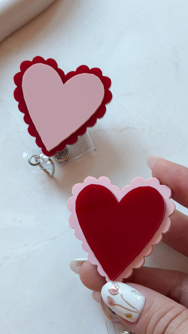 Valentine Heart Scalloped Nurse Badge Reel | Cute Retractable ID Holder