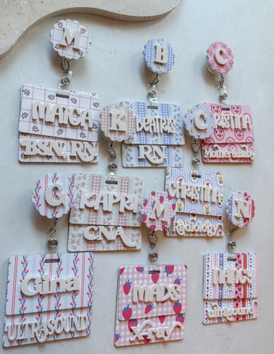 Spring Floral Strawberry Nurse Badge Set | Personalized ID Set