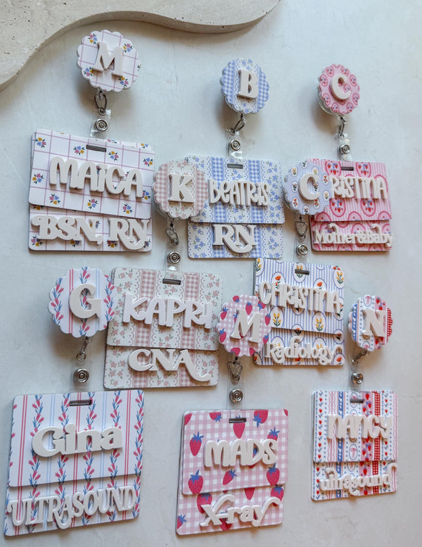 Spring Floral Strawberry Nurse Badge Set | Personalized ID Set