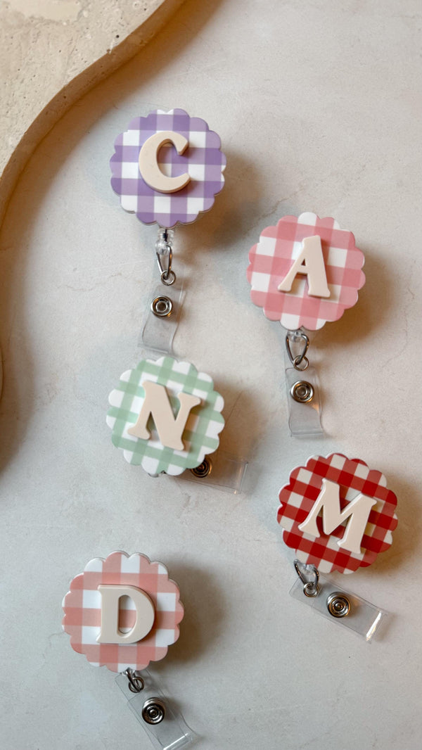 Gingham Plaid Nurse Badge Reel | Personalized Retractable ID Holder