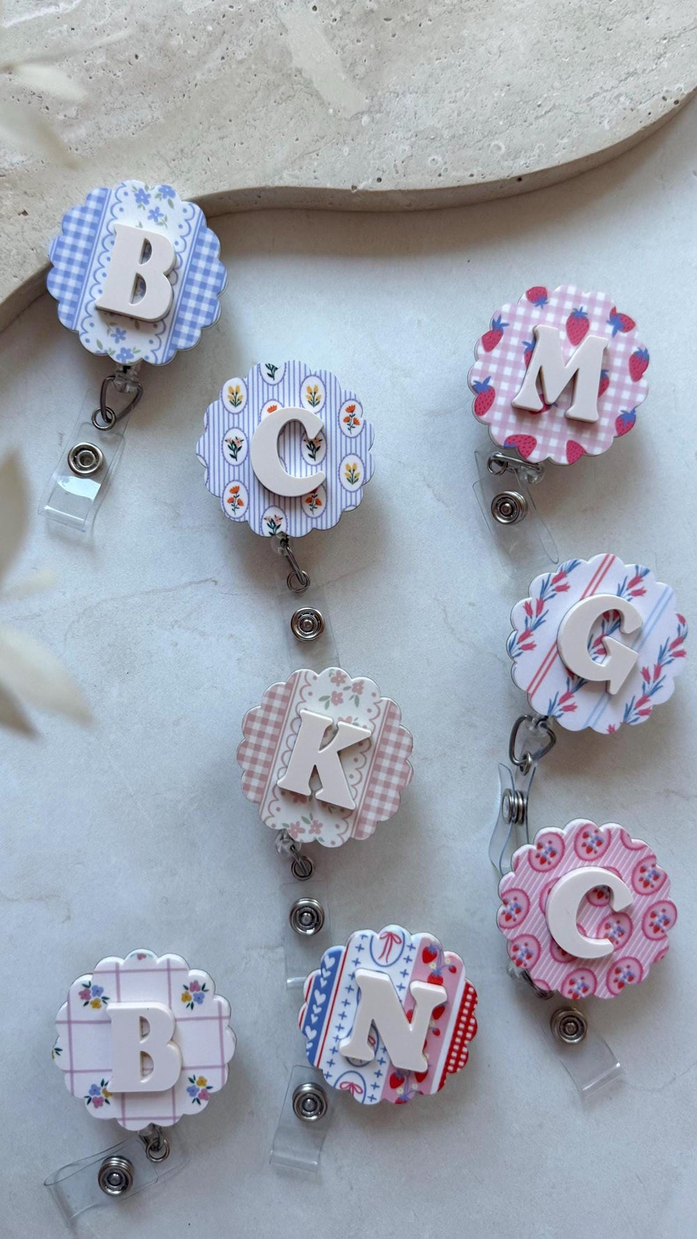 Spring Gingham Floral Badge Reel – Personalized by Monochromaticfinds