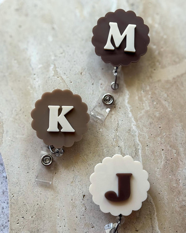 Scalloped Monogram Nurse Badge Reel | Personalized Initial ID Holder