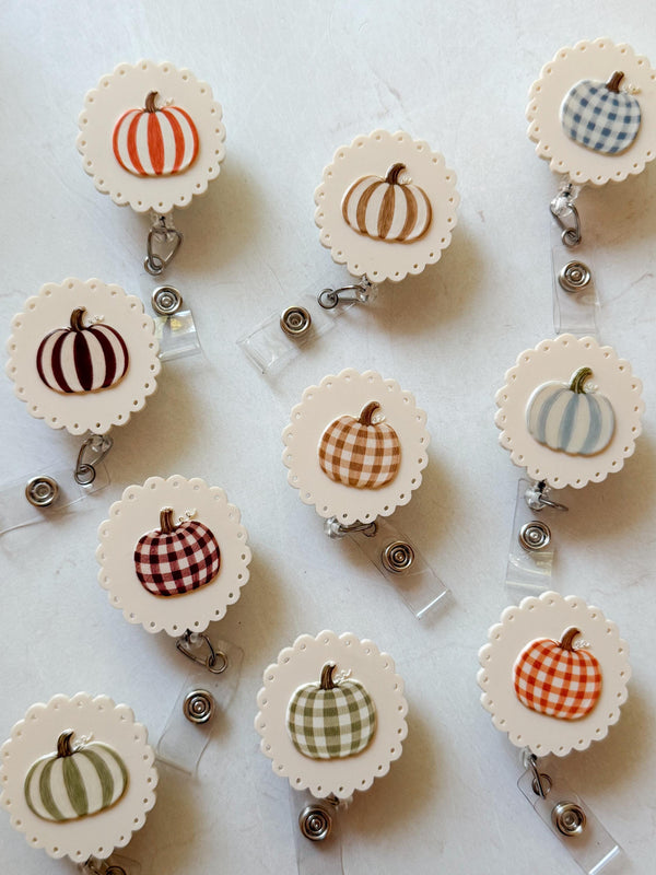 Fall Pumpkin Badge Reel | Scalloped Nurse Badge Reel