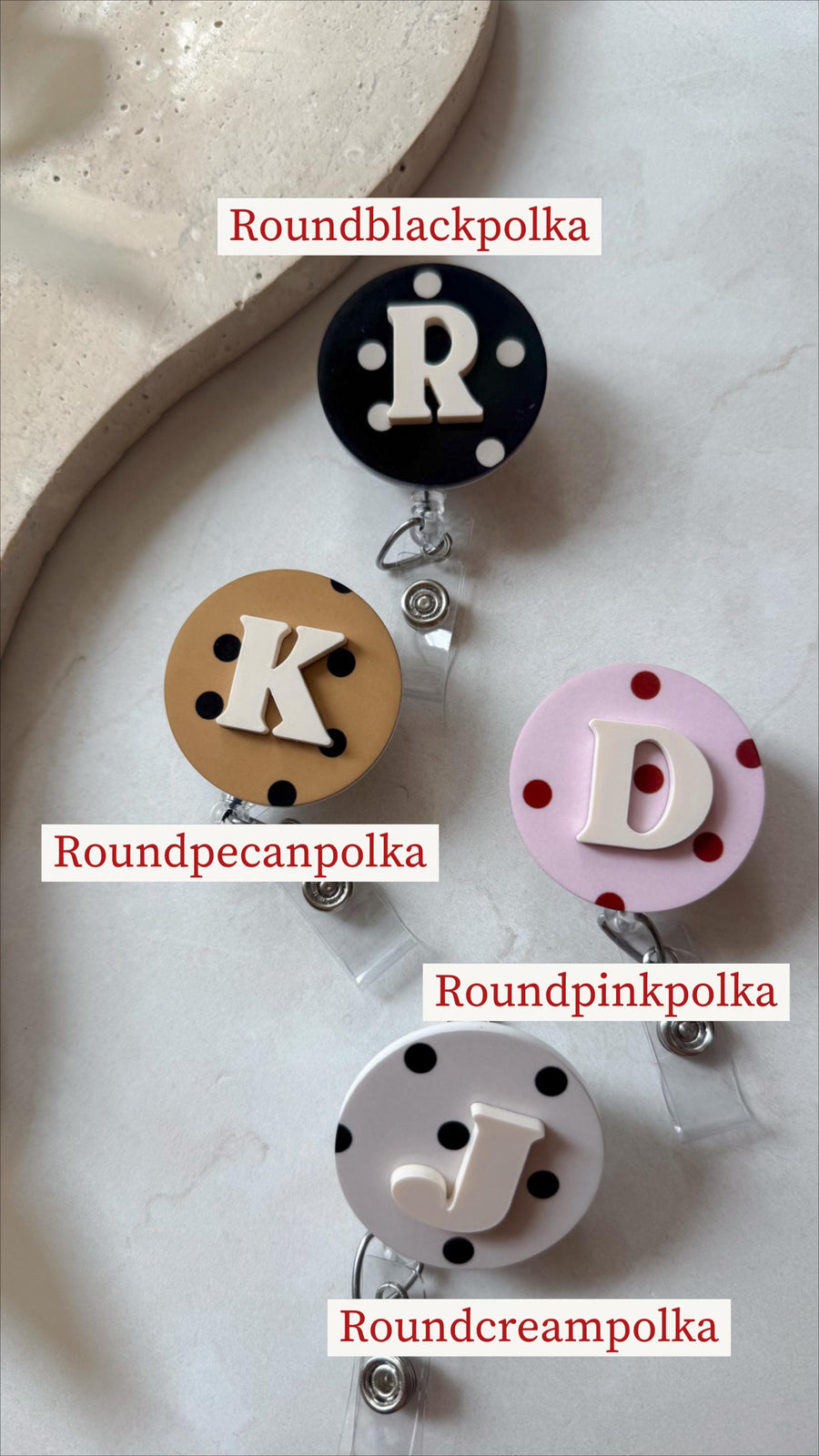 Polka Dot Scalloped Badge Reel – Personalized by Monochromaticfinds