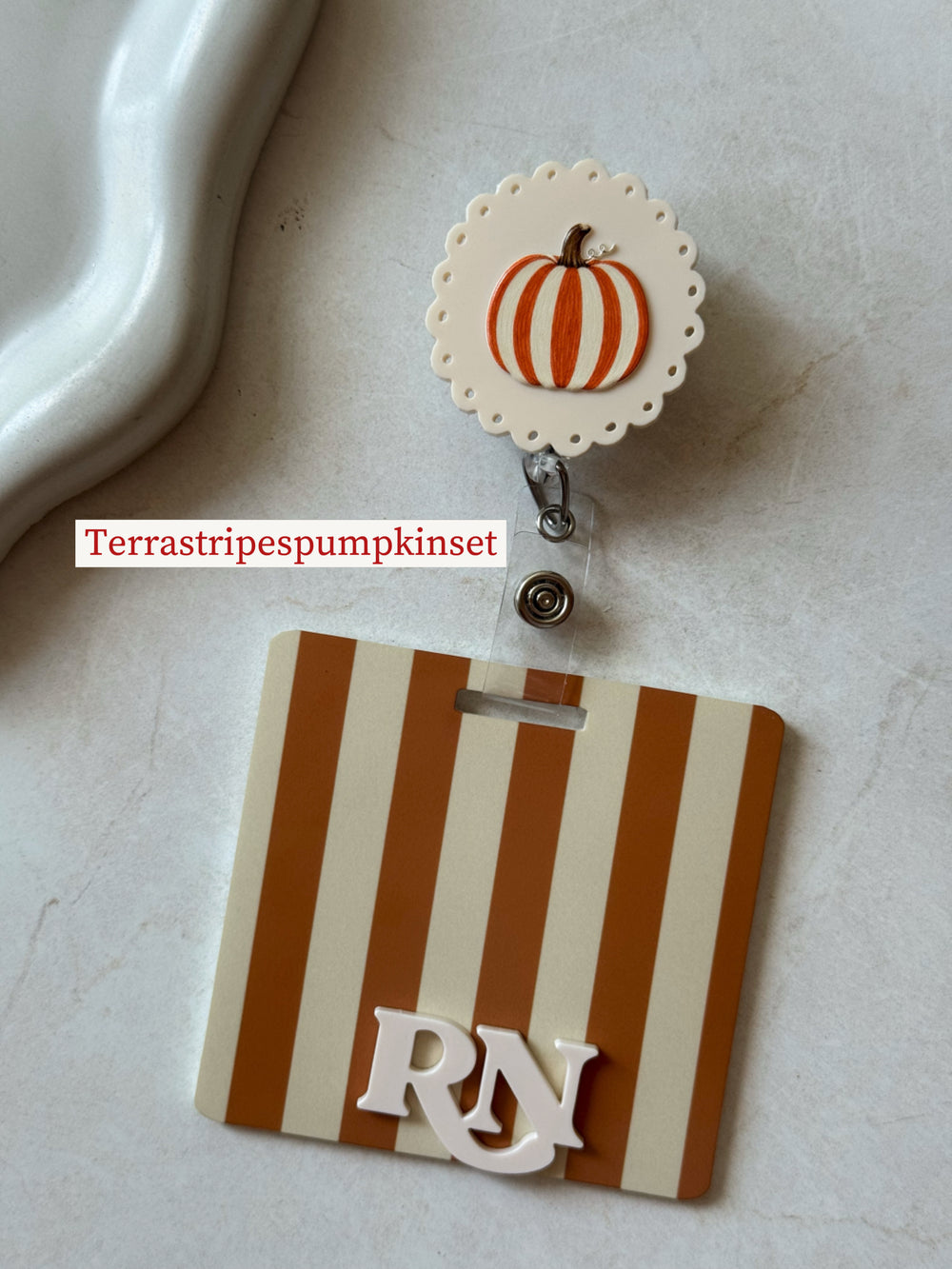 Floral Fall Stripes Badge Buddy, Badge Reel ID holder Set