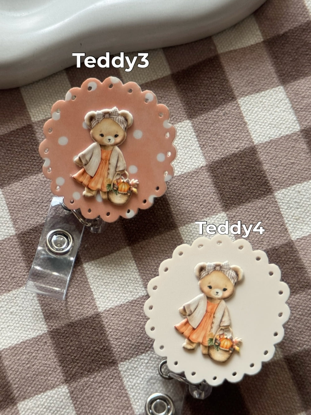 Teddy Bear fall outfit pumpkin badge reel