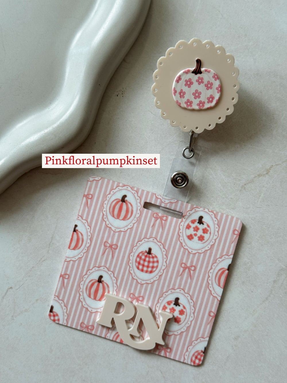 Floral Fall Stripes Badge Buddy, Badge Reel ID holder Set