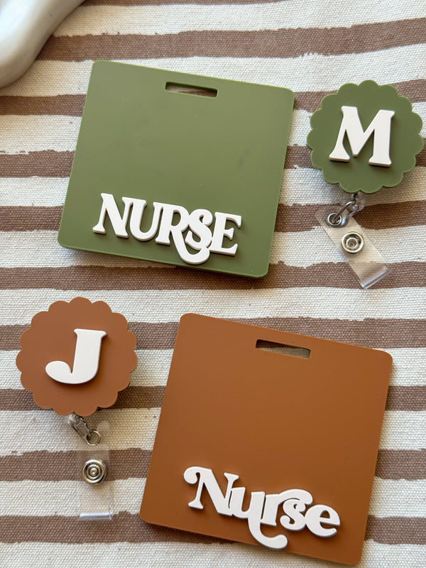 Fall Color Badge Set, Neutral Tone Badge Buddy, Scallop badge reel