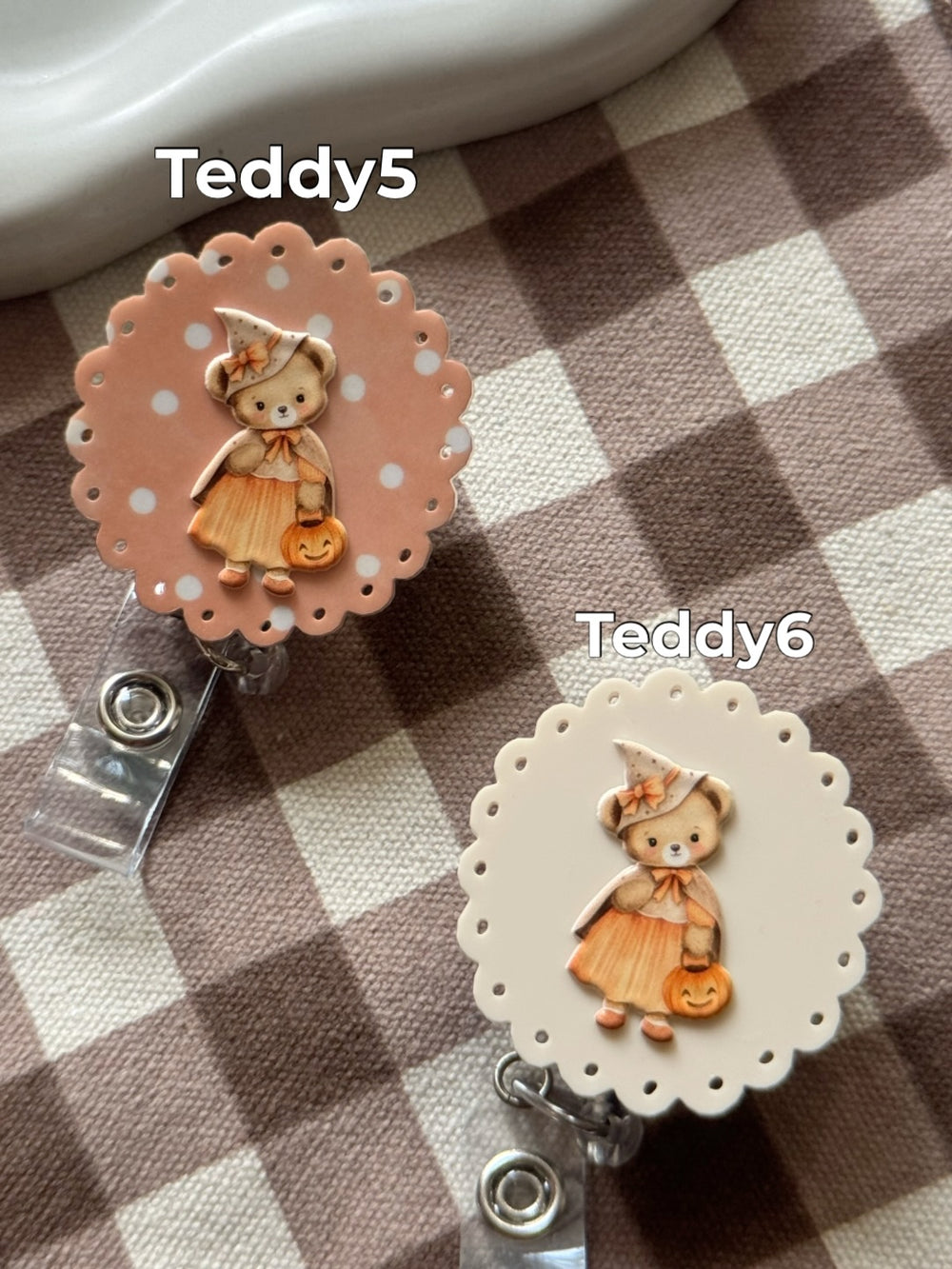 Teddy Bear fall outfit pumpkin badge reel