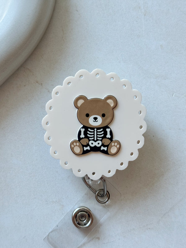 Boo Badge Reel, Skeleton Teddy Bear Halloween Badge Accessories