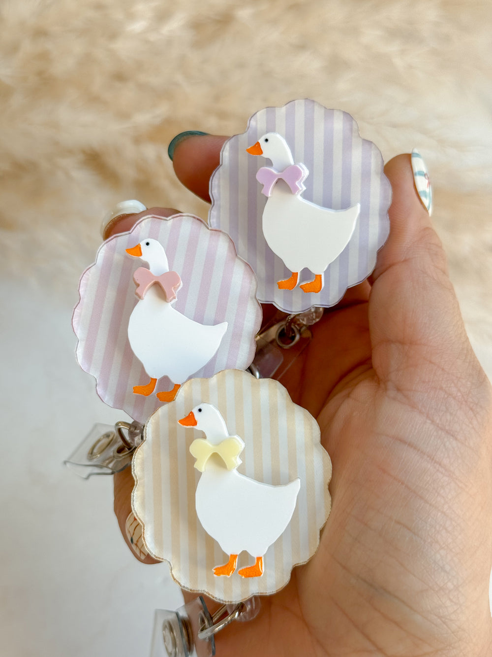 Silly Goose Coquette Bow Scalloped Nurse Badge Reel | Cute Retractable ID Holder