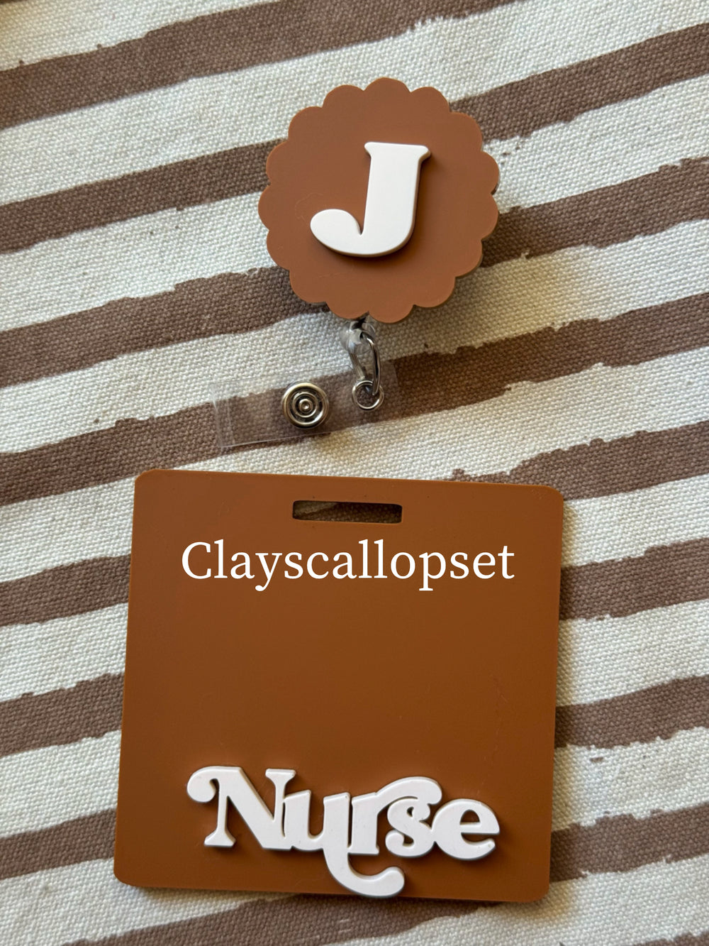 Fall Color Badge Set, Neutral Tone Badge Buddy, Scallop badge reel