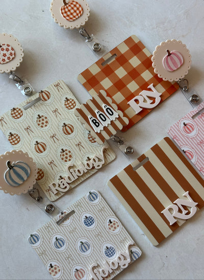 Floral Fall Stripes Badge Buddy, Badge Reel ID holder Set