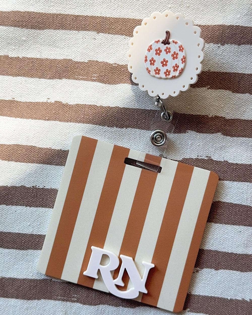 Floral Fall Stripes Badge Buddy, Badge Reel ID holder Set