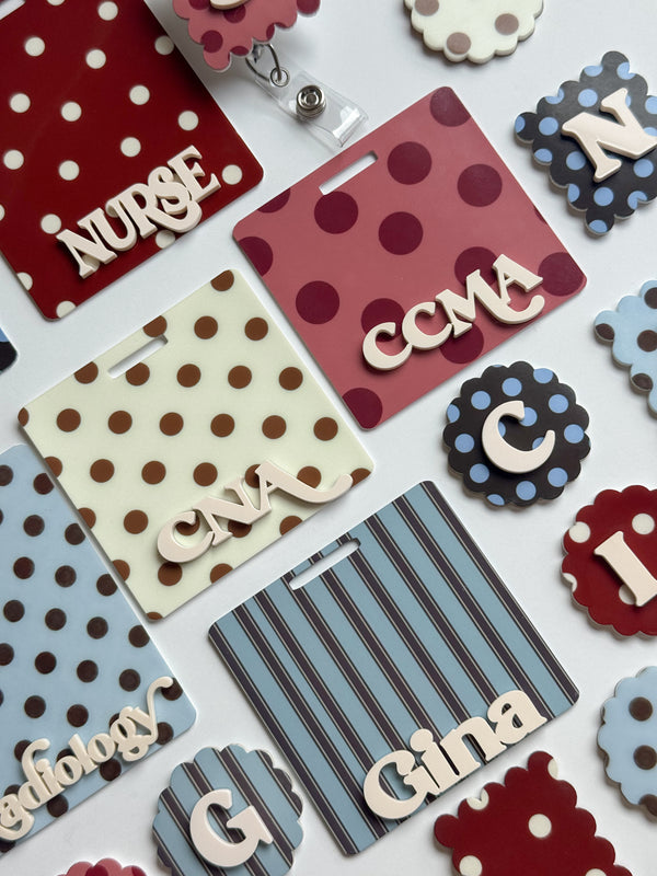 Polka dots badge reel, Polka dots badge buddy, badge set