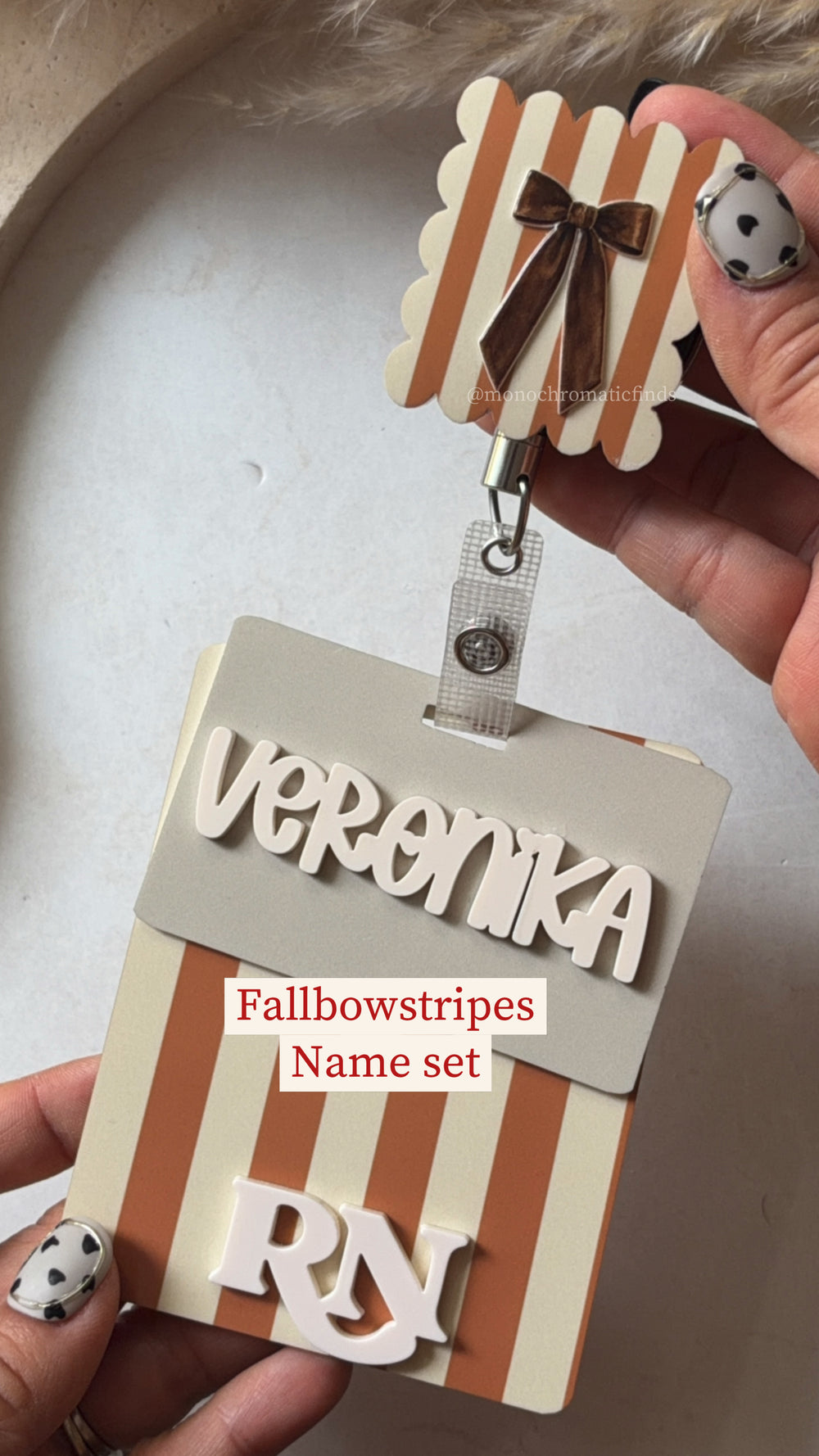 Coffee oclock badge set/ Brown stripes badge name tag