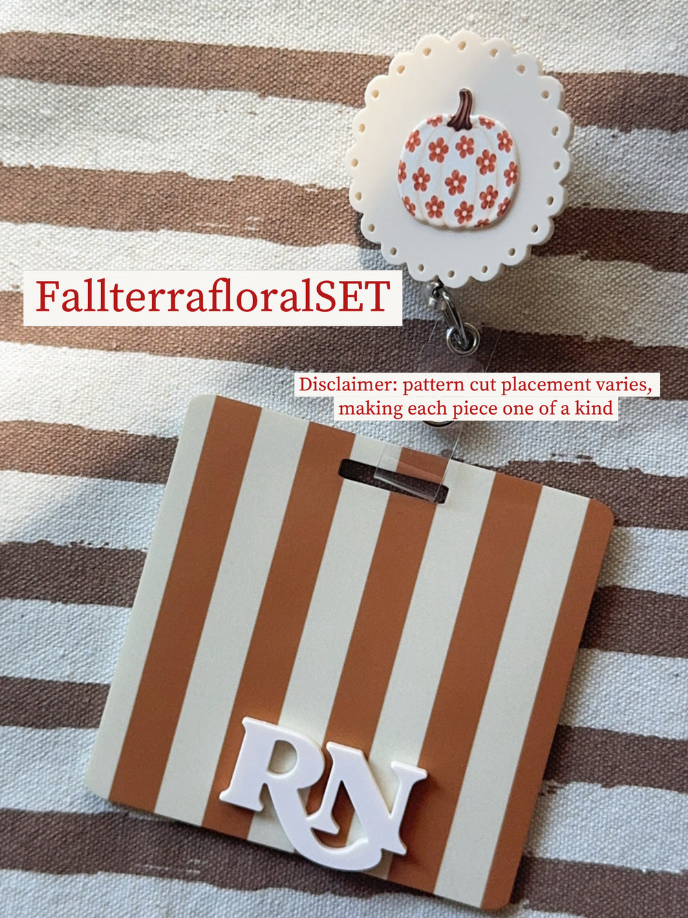 Floral Fall Stripes Badge Buddy, Badge Reel ID holder Set
