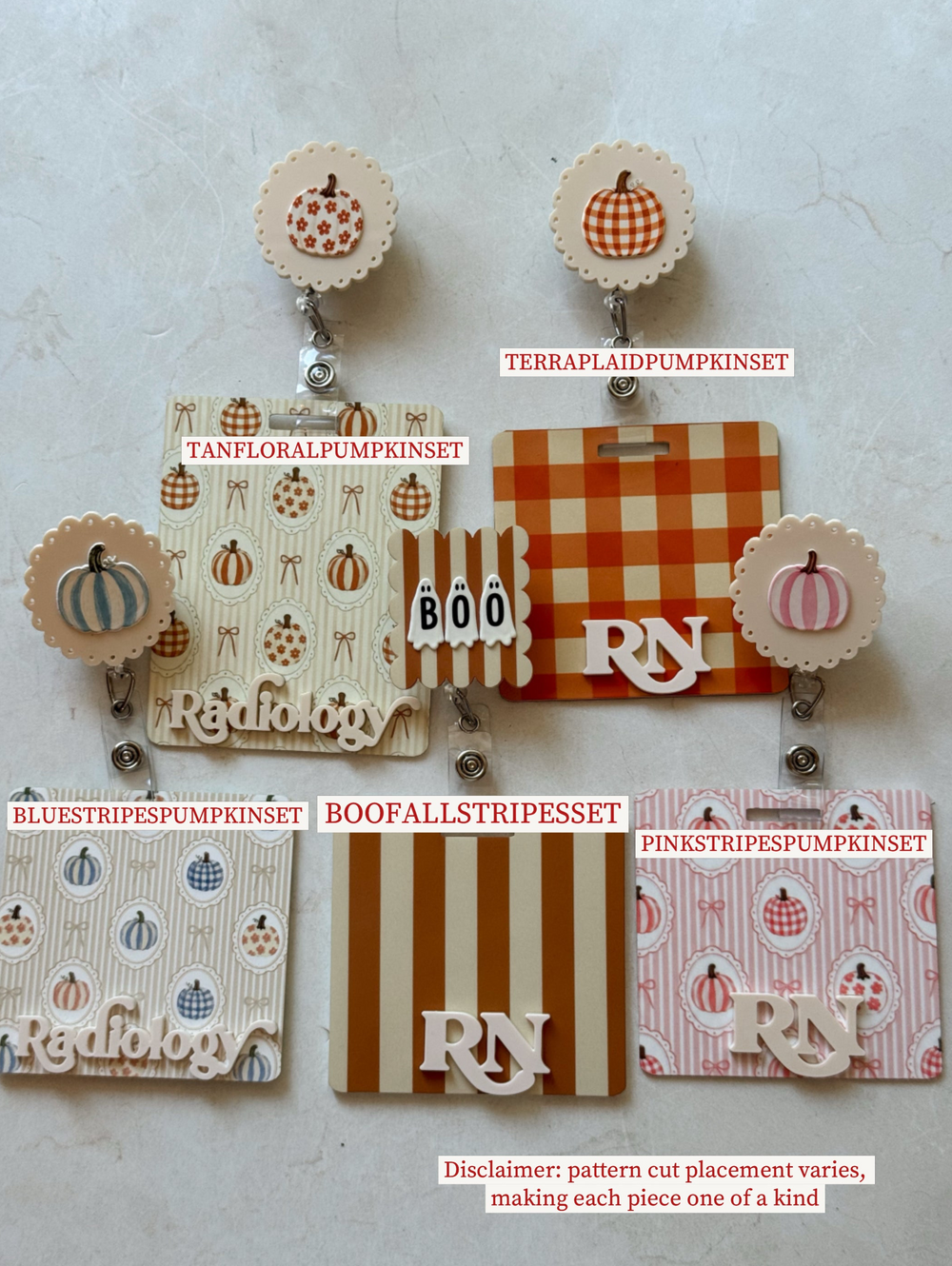 Floral Fall Stripes Badge Buddy, Badge Reel ID holder Set