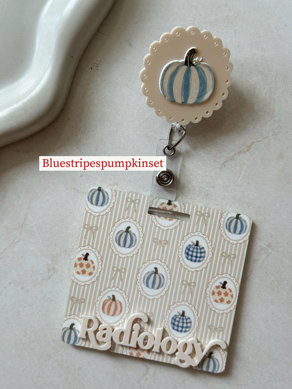 Floral Fall Stripes Badge Buddy, Badge Reel ID holder Set